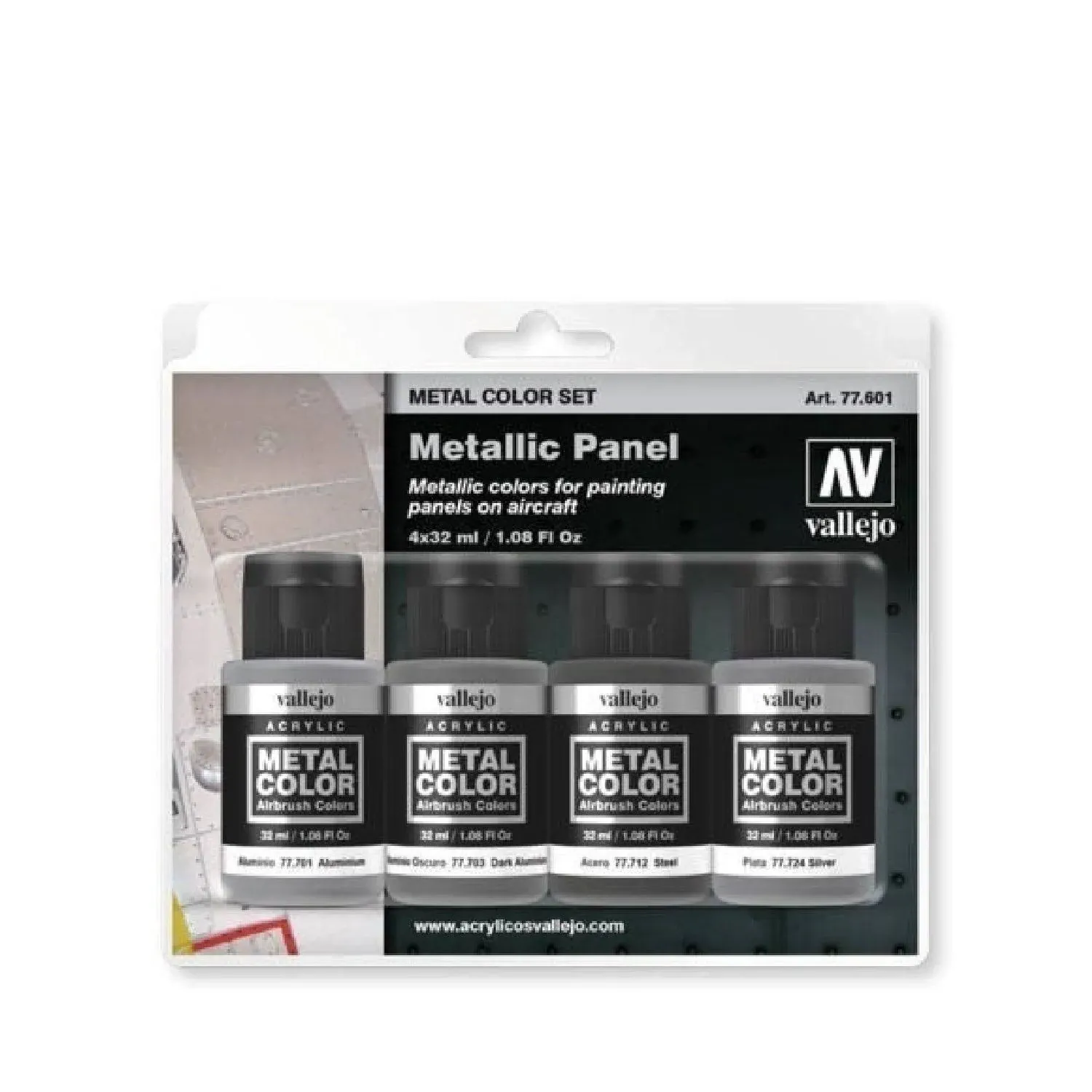 Vallejo Aircraft Metallic Panel Color Airbrush Paints (4) 32mm Bottles set 77601