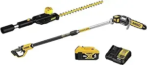 DEWALT 20V MAX* Pole Saw & Hedge Trimmer Attachment, 15-foot Reach, Brushless (DCPS620M1 & DCPH820BH)