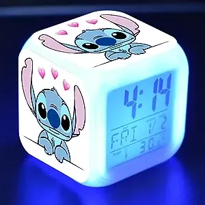 aixomy Stitch LED Digital Alarm Clock - Mini Size, 8cm,3 inch, 7 Colors Change, Temperature, Perfect for Kids Bedroom(14)