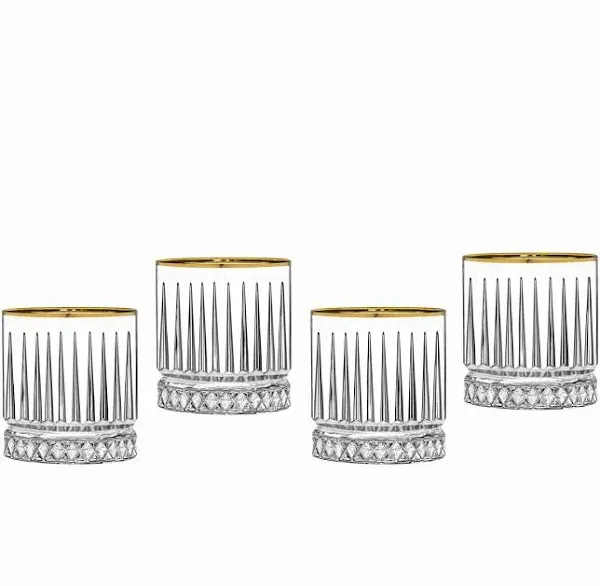 Godinger 28275 Avenue Rim Double Old Fashion Glass Gold - Set of 4