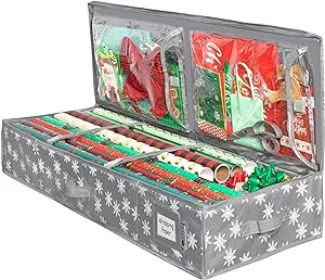 Wrapping Paper Storage Container - Fits up to 27 Rolls 1 3/8” Diam. Underbed Gift Wrap Organizer Bags, Wrapping Paper Rolls, Ribbon, Bows - Under Bed- Durable Material 600D, Up to 40” Rolls