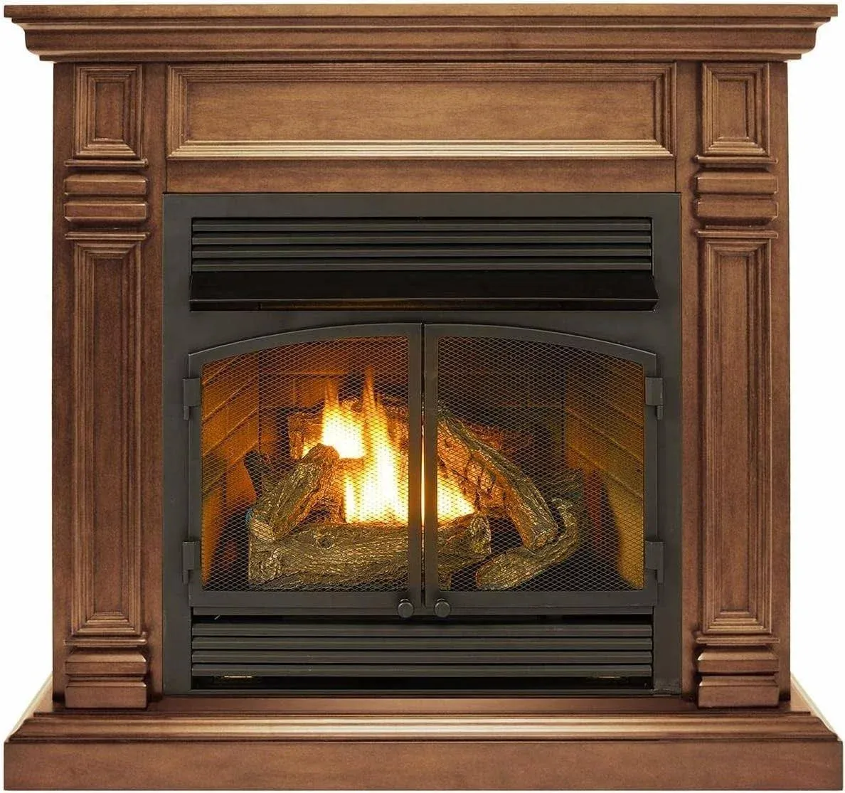 Duluth Forge Dual Fuel Ventless Gas Fireplace with Mantel - 32,000 BTU, T-Stat Control, Toasted Almond Finish - Model#DFS-400T-2TA