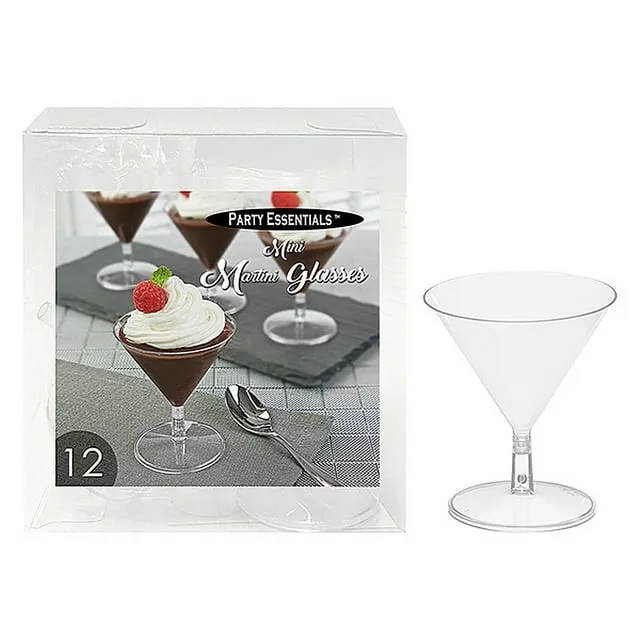 Party Essentials Miniware Hard Plastic 2 Oz. Martini Mini Glasses, Mini Martini Glasses, Pack of 12