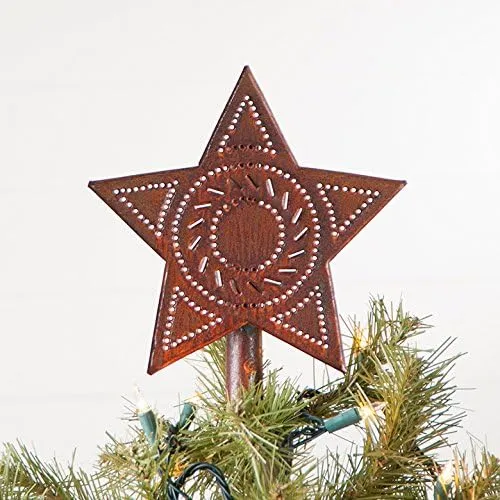 Handcrafted Star Tree Topper | Pierced Tin Star Christmas Tree Decoration