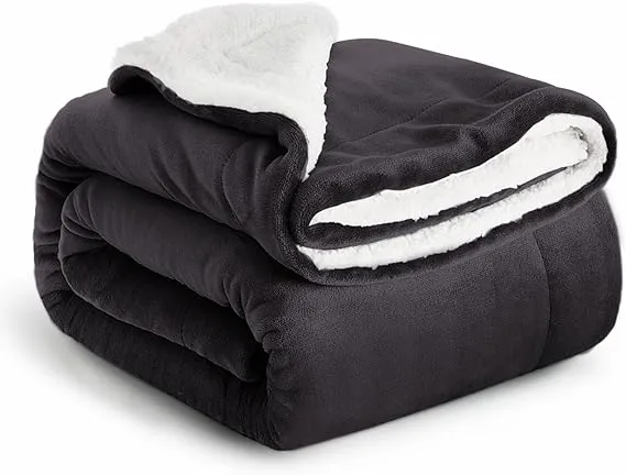 IR Imperial Rooms Sherpa Fleece Throw Blanket Twin Size for Couch - Thick and Warm Fluffy Black Blankets for Winter, Soft and Fu