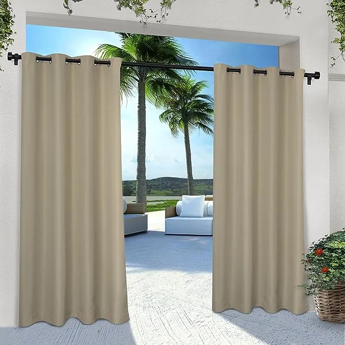 Set of 2 Indoor/Outdoor Solid Cabana Grommet Top Curtain Panels - Exclusive Home