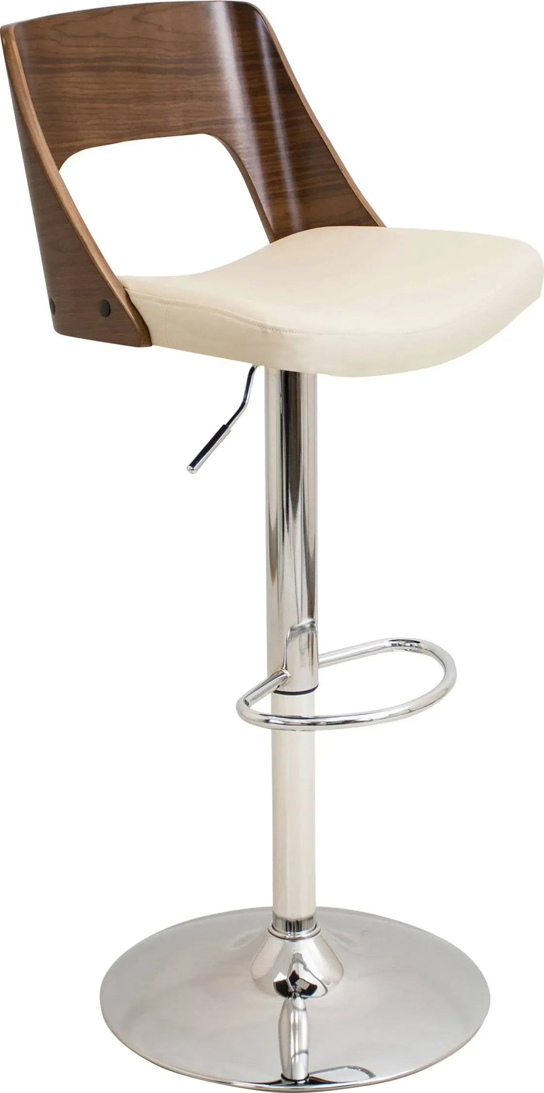 LumiSource Valencia Adjustable Swivel Barstool in Cream/Walnut