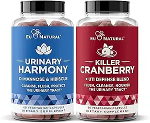 Urinary Tract Supplement Duo,  Urinary Harmony + Killer  Cranberry, UT Defense blends,  D-mannose & Hibiscus +  Cranberry, Pine Bark, Propolis  & Vitamin D, Clinical  Strength Ingredients, 2 X  60 ct