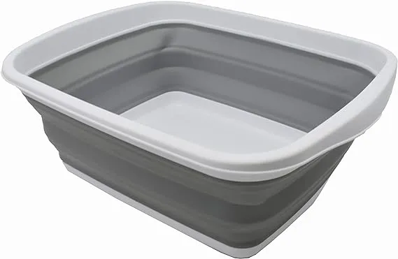 SAMMART 10 L Folding Tub, Portable Kitchen Sink, Space Saving, Plastic, Washbasin, White/Grey, 1