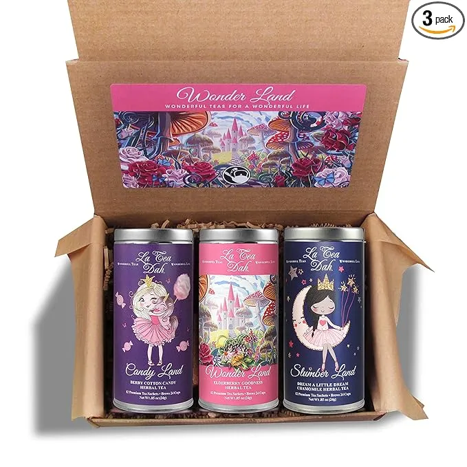 Little Princesses Kids Tea Set by La Tea Dah | Decaf Tea Sampler for Children | Gourmet Tea Gift Sets for Birthday & Tea Parties | Tea Assortment