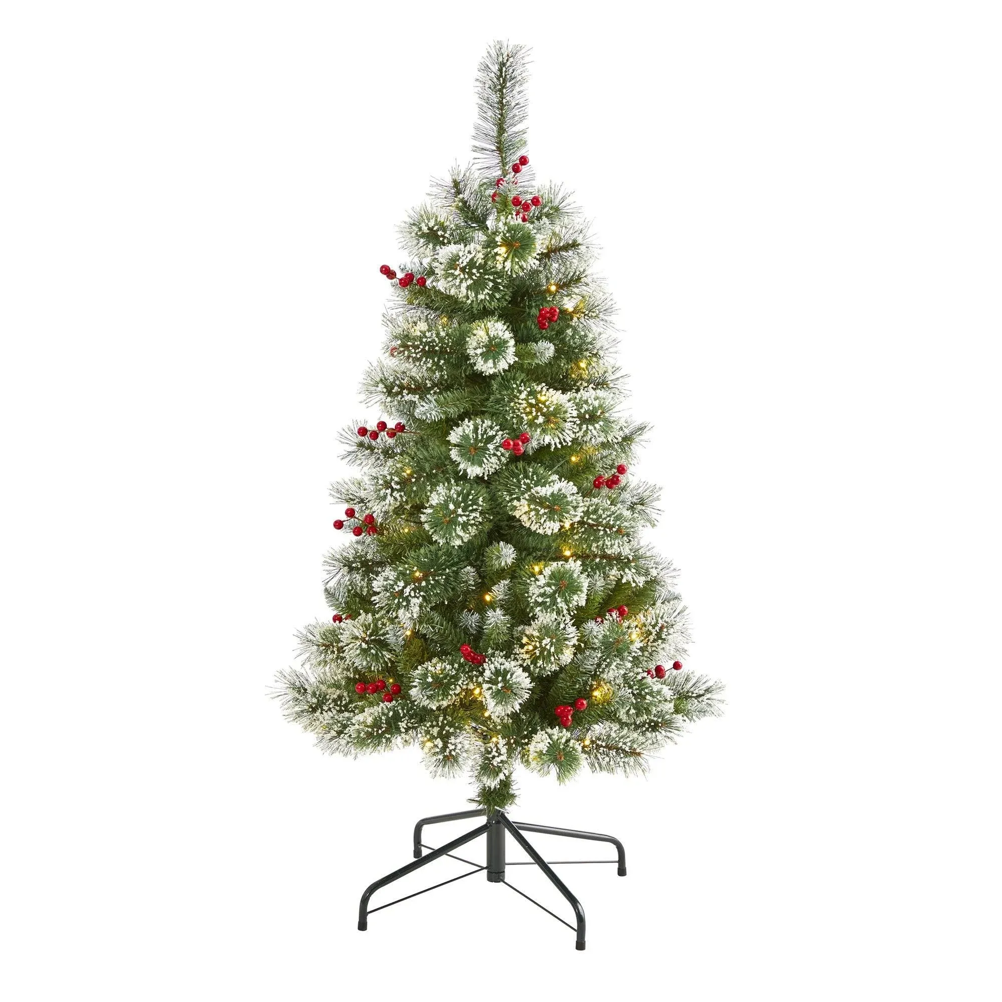 Nearly Natural 5ft. Frosted Swiss Pine Artificial Christmas Tree with 200 Clear ...