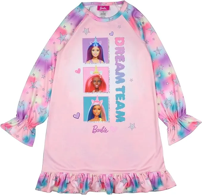 Barbie Girls' Dream Team Characters Unicorn Kids Sleep Pajama Nightgown - Pink