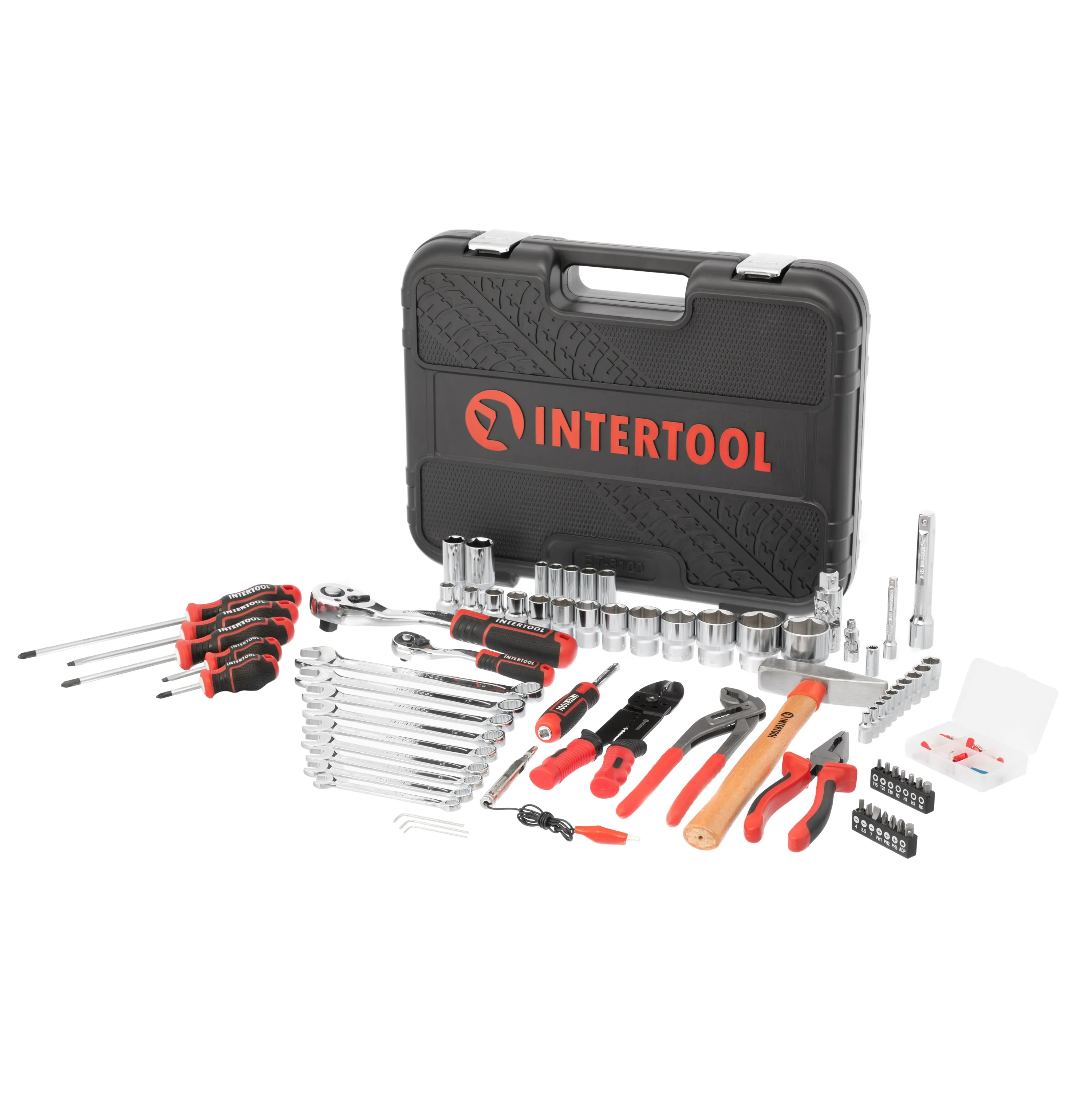 INTERTOOL 100-Piece Metric Chrome Mechanics Tool Set with Hard Case