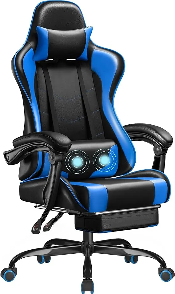 Gaming Chair, Video Game Chair with Footrest and Massage Lumbar Support, Ergonom