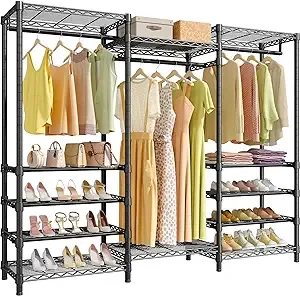 VIPEK S3i Heavy Duty Garment Rack with Adjustable Shoe Rack Wire Shelf, Large Wardrobe Closet Organizer Storage, Freestanding Clothes Rack with Hanging Rod, Custom Closet Rack, Black