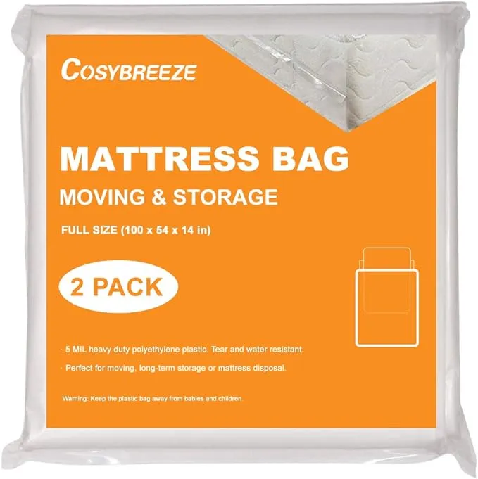 Cosybreeze 2-Pack Mattress Bag for Moving, Mattress Storage Bag, 5 Mil Full