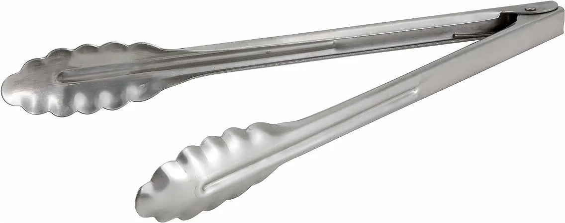 12” Stainless Steel Coiled-Spring Scalloped-Edge Utility Tongs