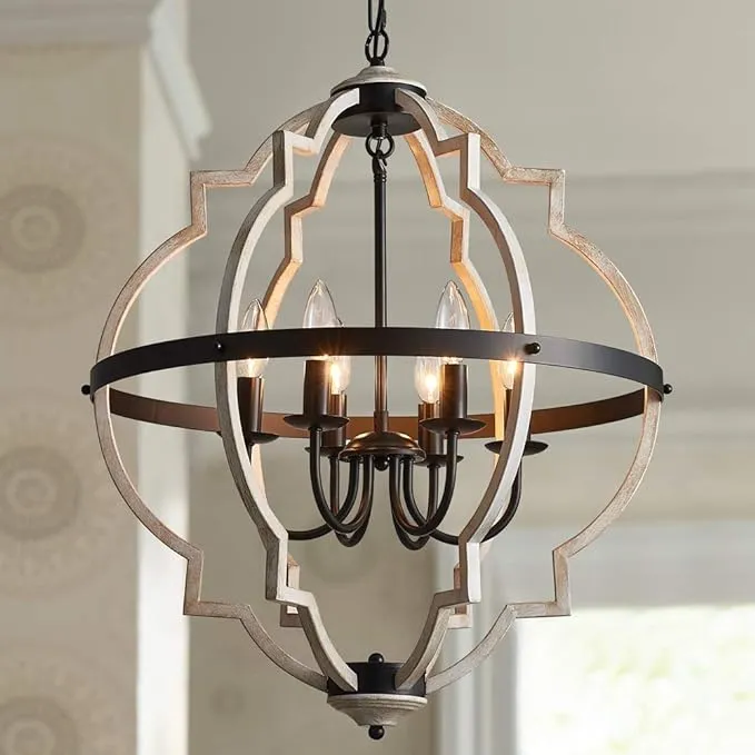 Orb 6-Light Chandelier Rustic Vintage Globe Farmhouse Chandelier in Black Metal 