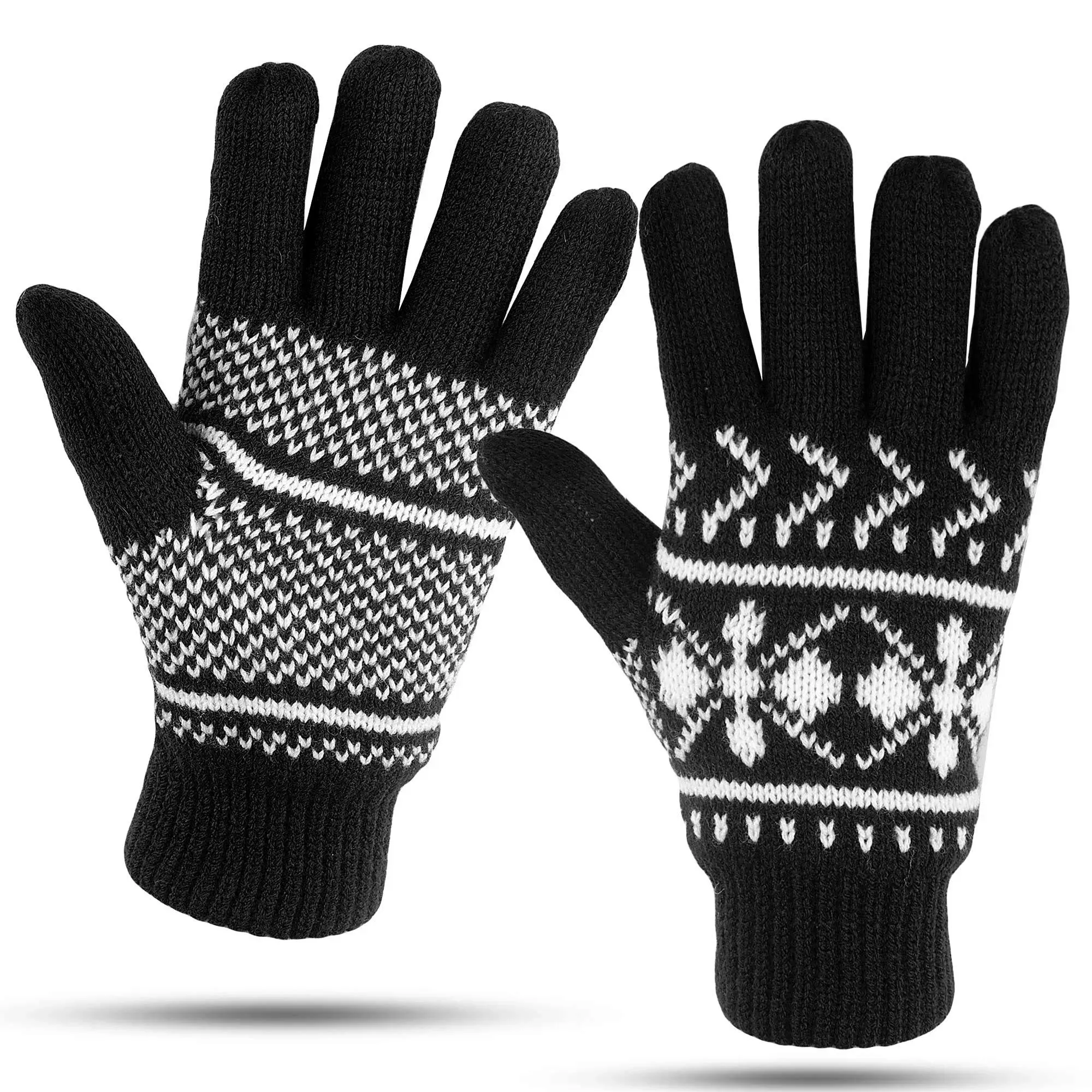 Luther Pike Seattle Women&#039;s One Size Black White Fair Isle Knit Winter Gloves