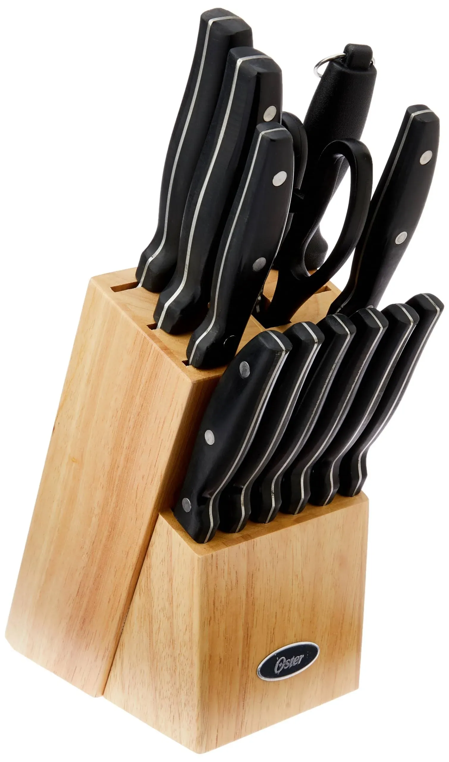 NIB NEW OSTER GRANGER 14-PIECE KITCHEN KNIFE WOOD BLOCK SET STAINLESS STEEL