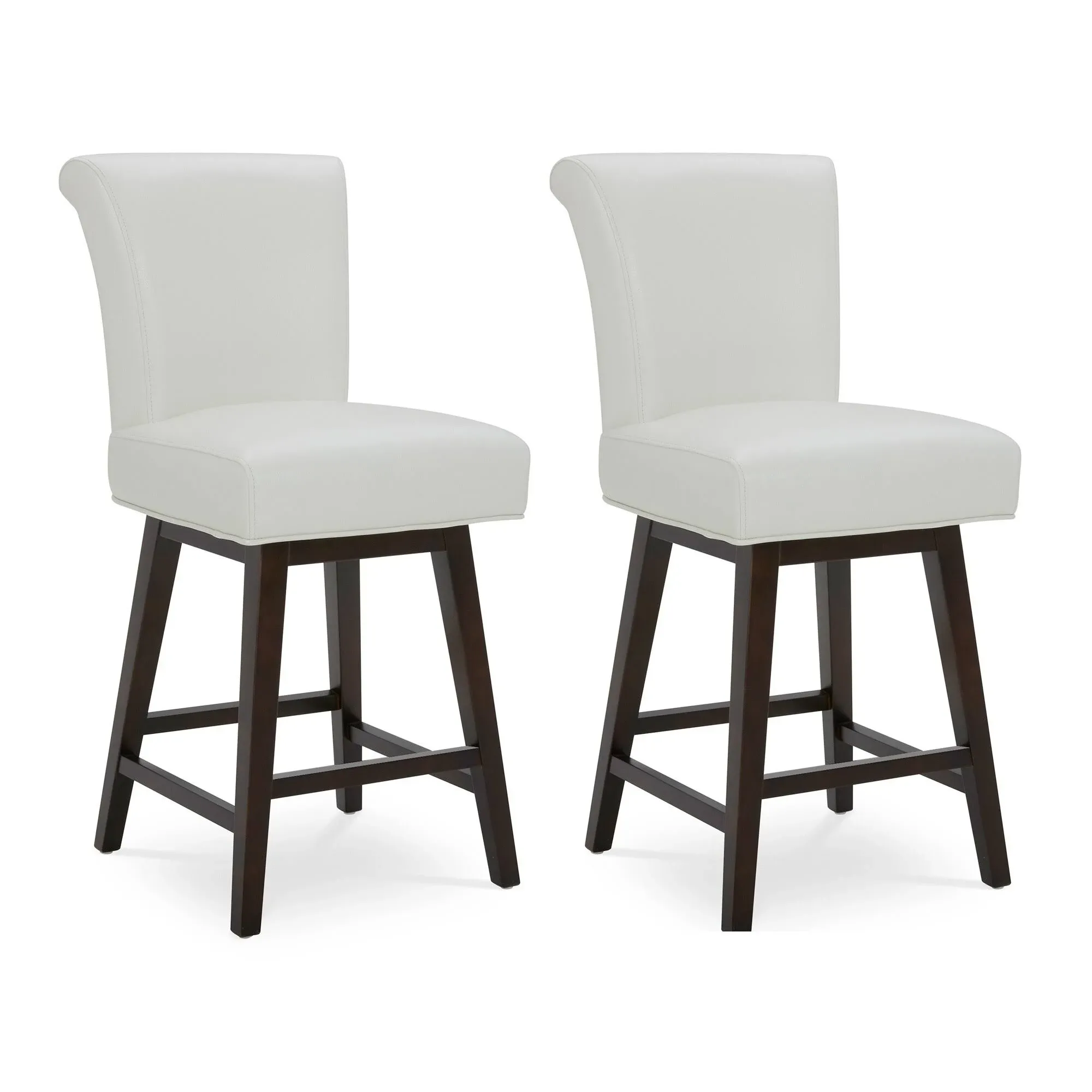 Chita Swivel Counter Bar Stools Set of 2, 26 inch, Faux Leather in White, Size ...