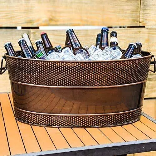 BREKX Aspen Galvanized Tub, Copper Finish Metal Ice and Drink Cooler for Parties