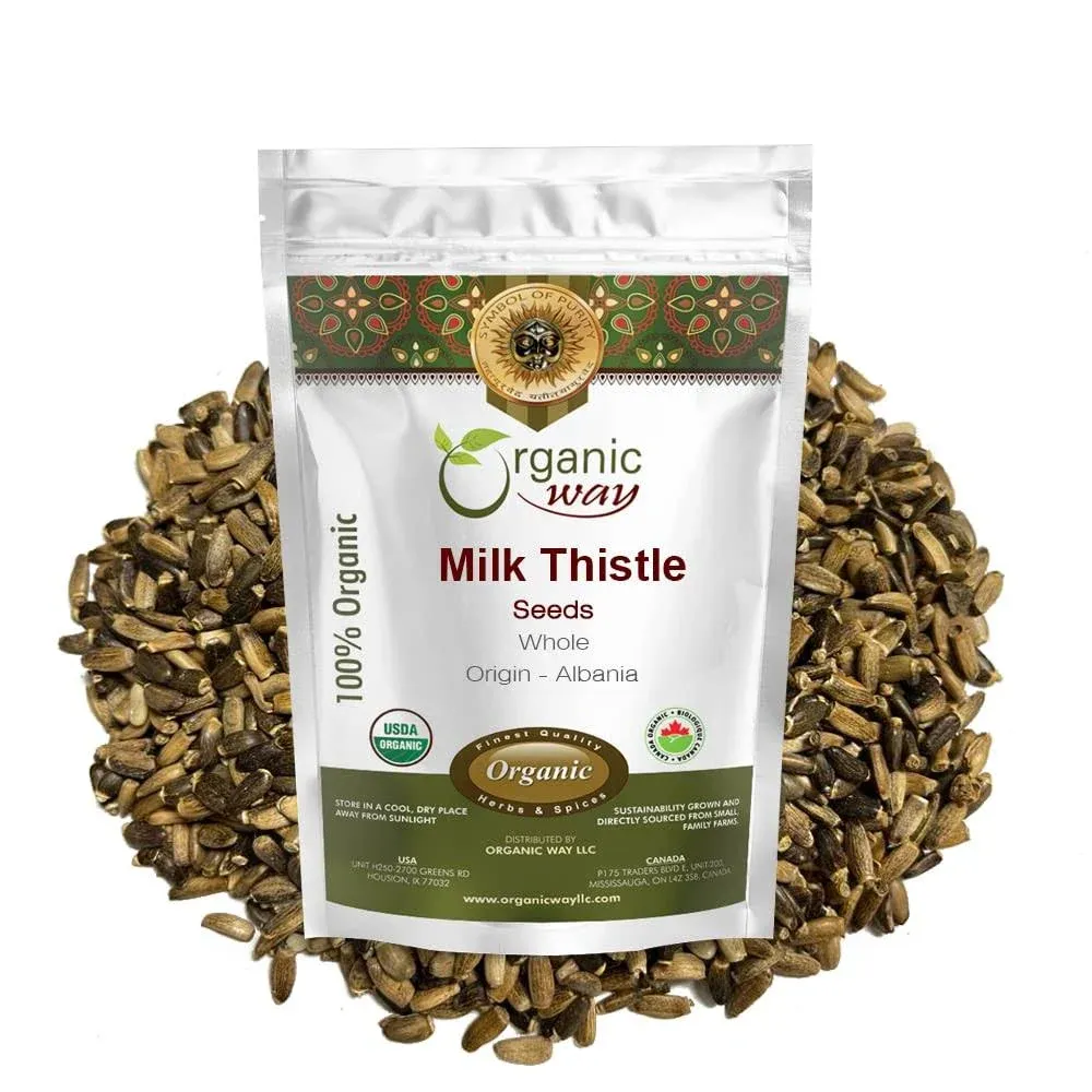 Organic Way Whole Milk Thistle Seeds (Silybum marianum) - European Wild-Harvest, Organic & Kosher Certified, Vegan, Non GMO & Gluten Free, USDA Certified, Origin - Albania (4 Oz)