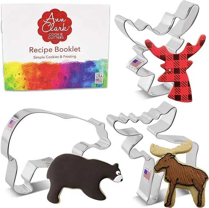 Hunting Cookie Cutters 3-Pc. Set Made in the USA by Ann Clark, Deer Head, Grizzly Bear, Moose