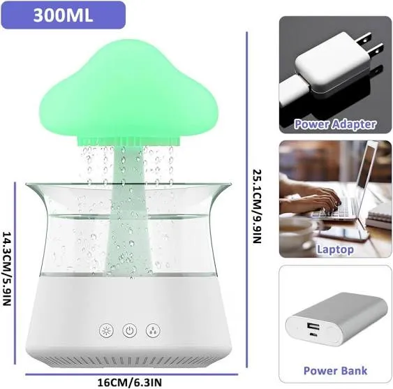 Rain Cloud Humidifier Water Drip,Mushroom Rain Cloud Diffuser,Raini<wbr/>ng Cloud Nigh