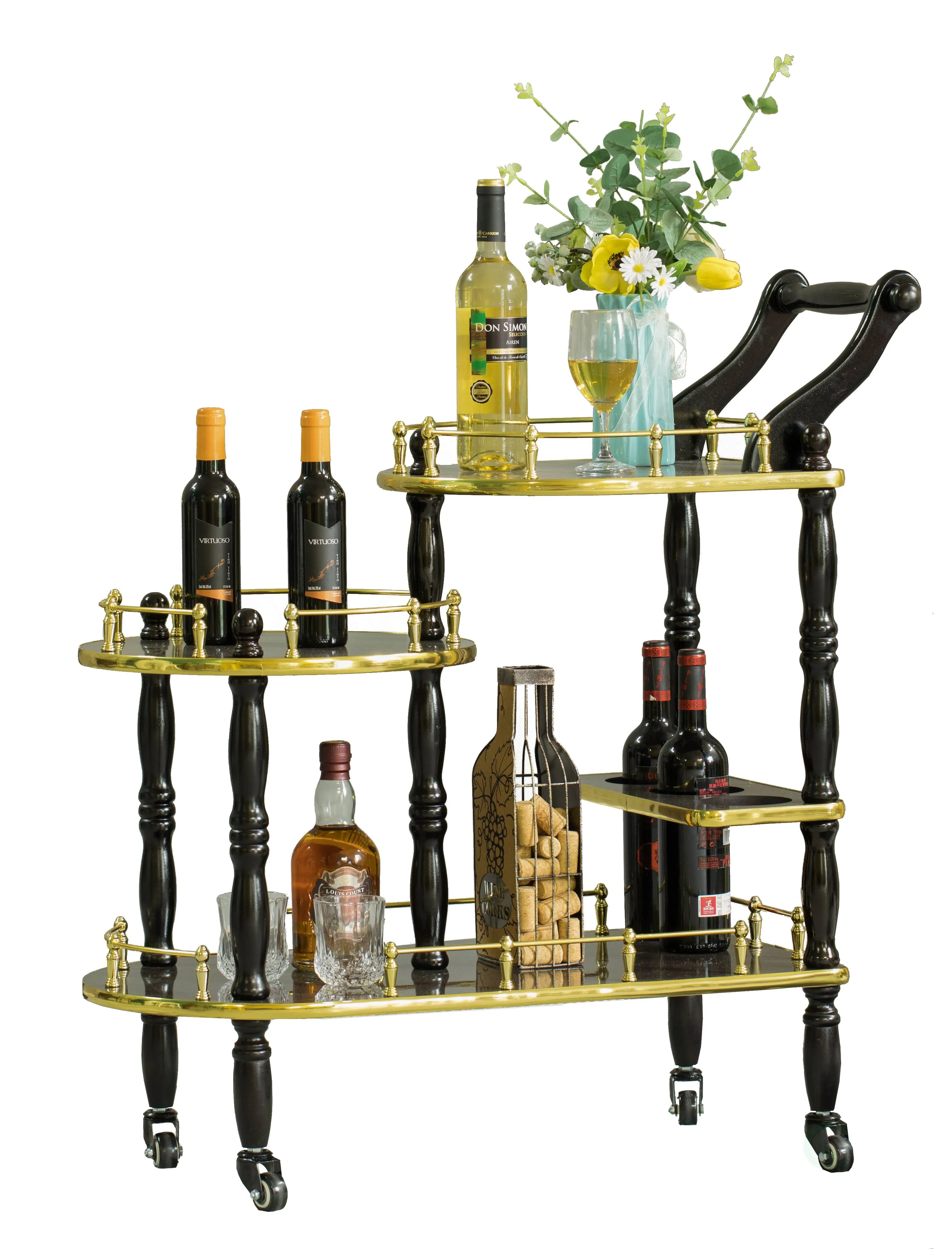 Serving Bar Cart Tea Trolley, 3 Tier Shelves on Rolling Wheels, Mobile Liquor Bar for Wine Beverage Dinner Party