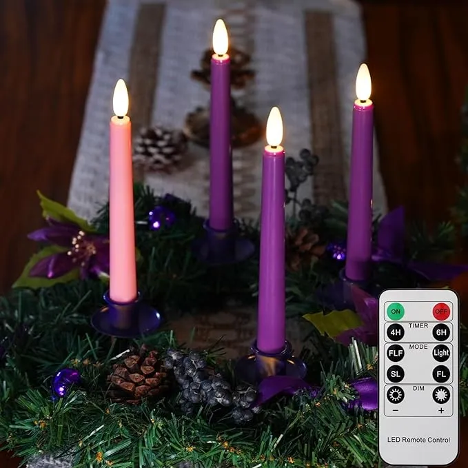 Flameless Advent Candles 8inch Tall Battery Operated Led Taper Candles With Remo