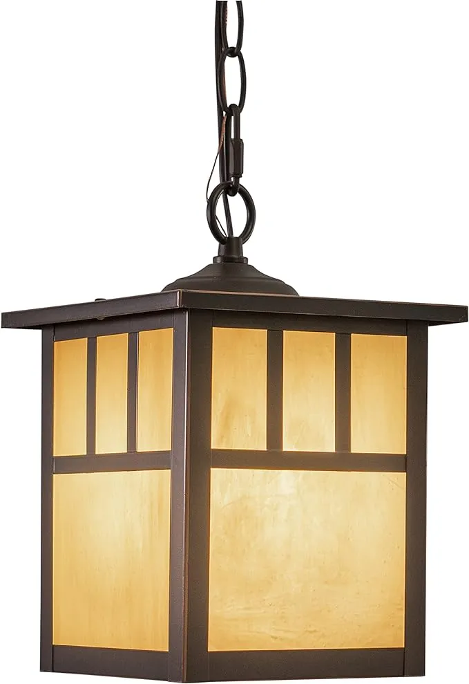 Mission 1-Light Bronze Outdoor Lantern Pendant Honey Glass