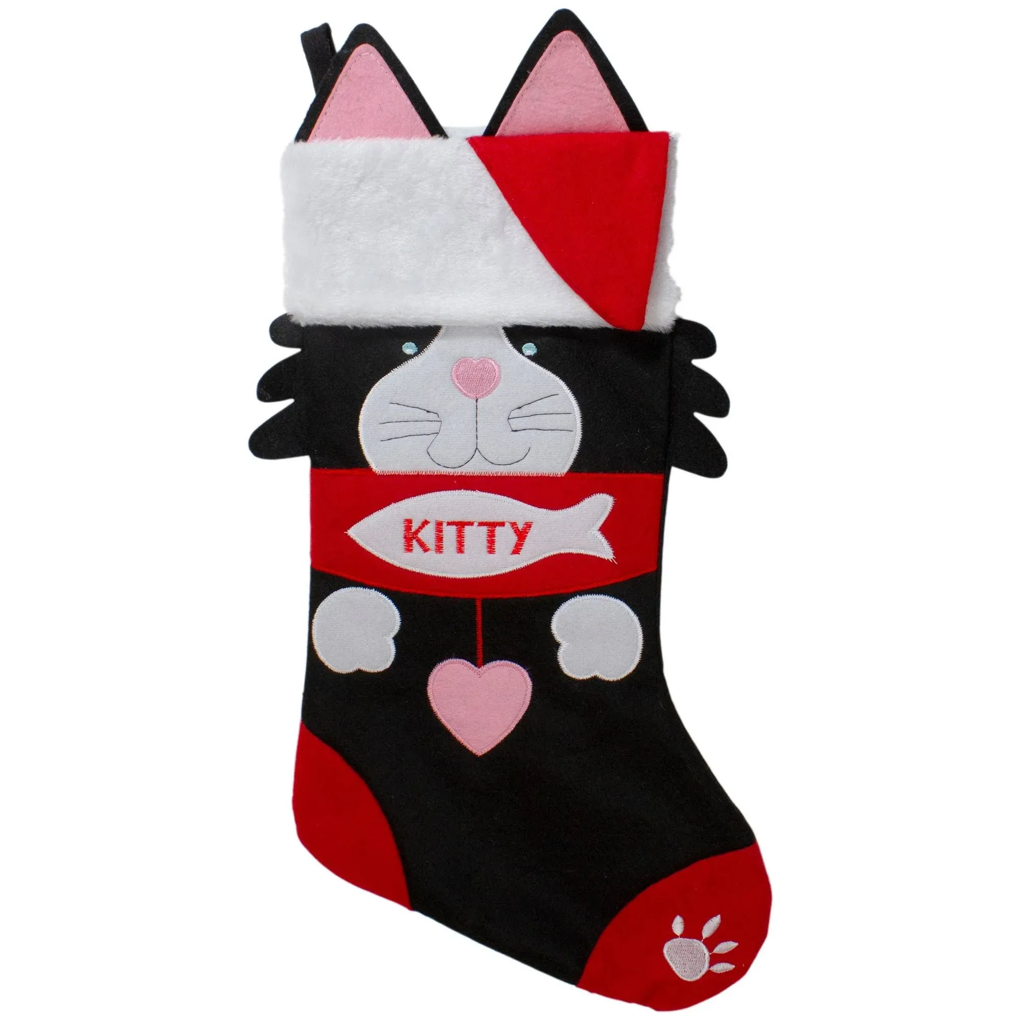 19.5" Black & Red Embroidered Kitty Cat Christmas Stocking