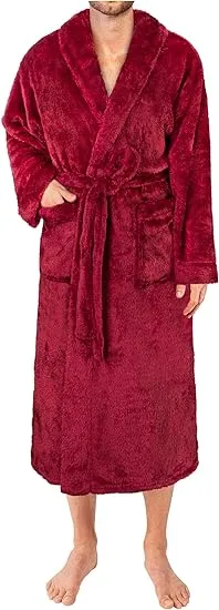 PAVILIA Mens Soft Robe  Plush Fluffy Fleece Bathrobe for Men  Long Sherpa Spa Robe with Shawl Collar (Wine Red L/XL)