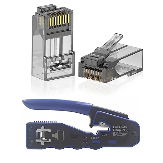 Yankok CAT5 CAT6 CAT7 Pass Through Crimper for EZ-RJ45 and Standard RJ45 RJ12 RJ11 Connectors CAT6a Shielded Modular Plugs (Black Handle. Come with Carry Pouch and Mini Punch Down Tool)