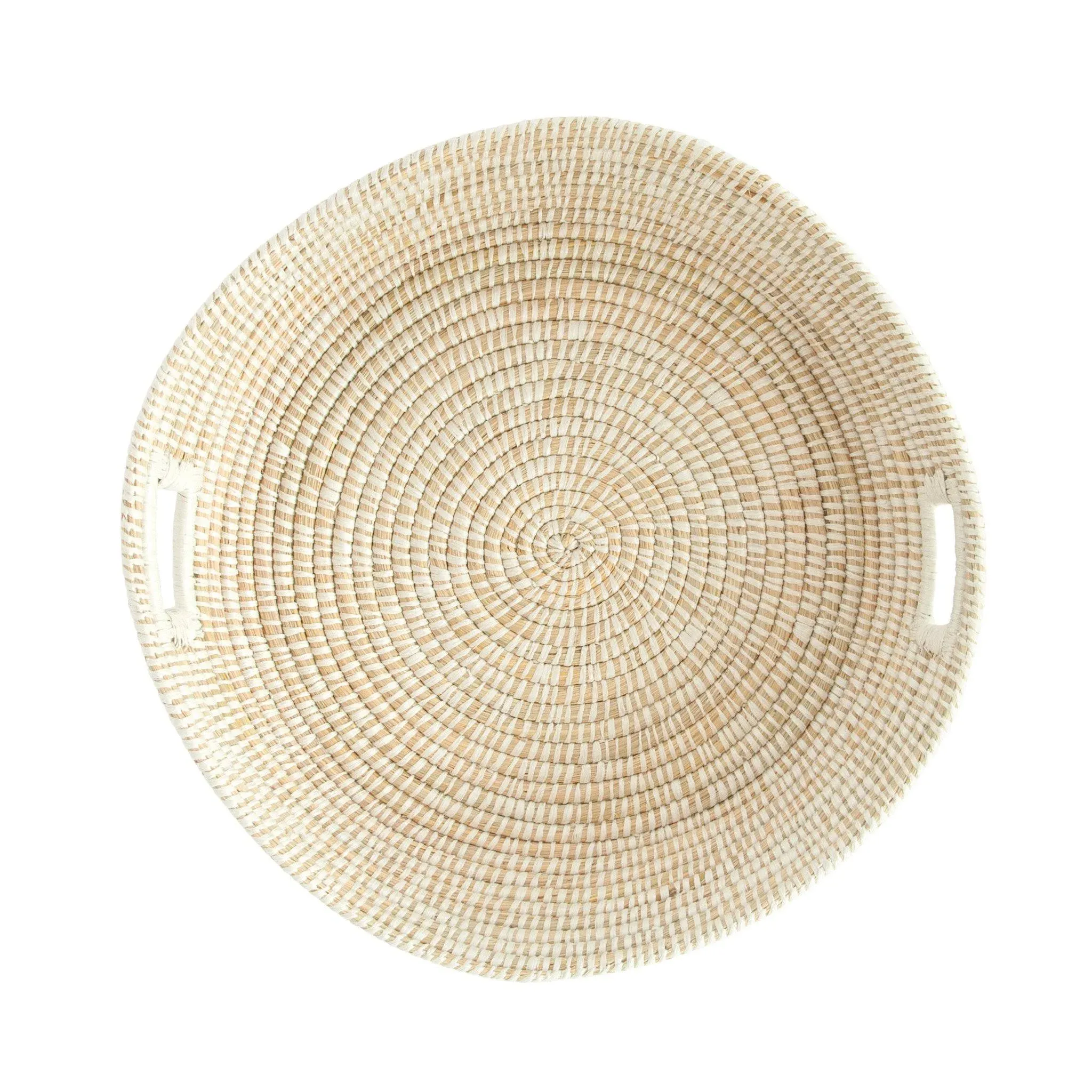 Round Hand-Woven Grass Basket with Handles