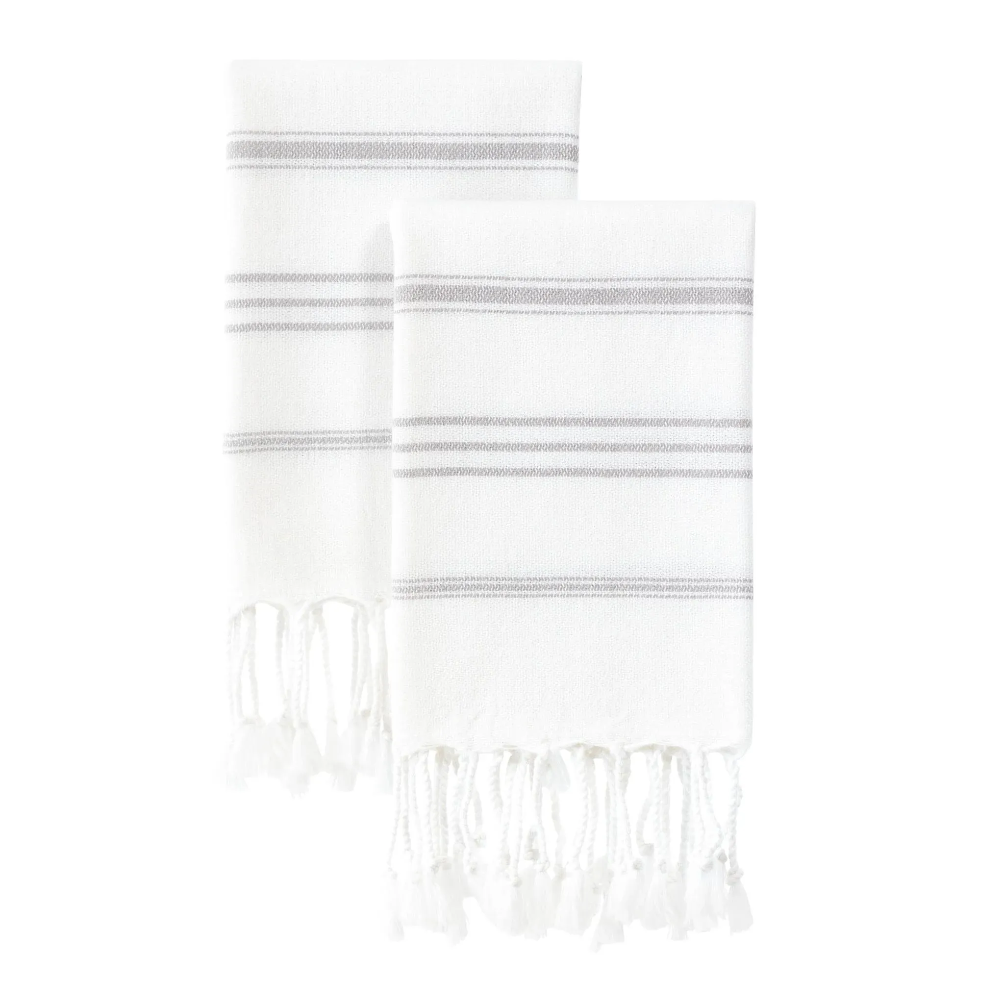 Turkish Hand Towels - Light Grey and White