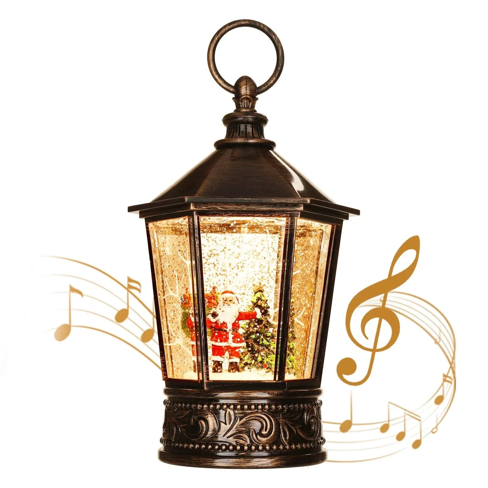 KAMPGO Christmas Lantern-Snow Globe,Water Lantern with Music and Santa Claus-USB or Battery-powered Christmas Lanterns