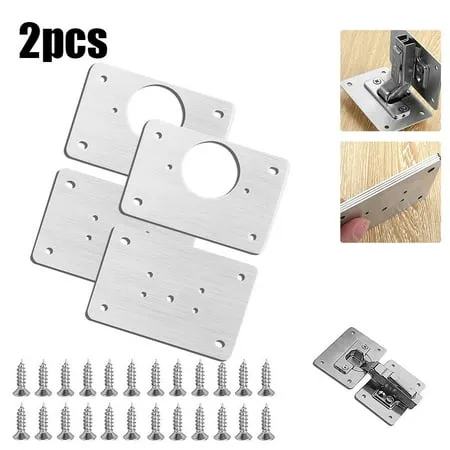 Hinge Repair Plate Brushed Stainless Steel Cabinet Hinge Fixing Plate Bracket kit with Mounting Screw for Furniture and Kitchen Cabinet Door