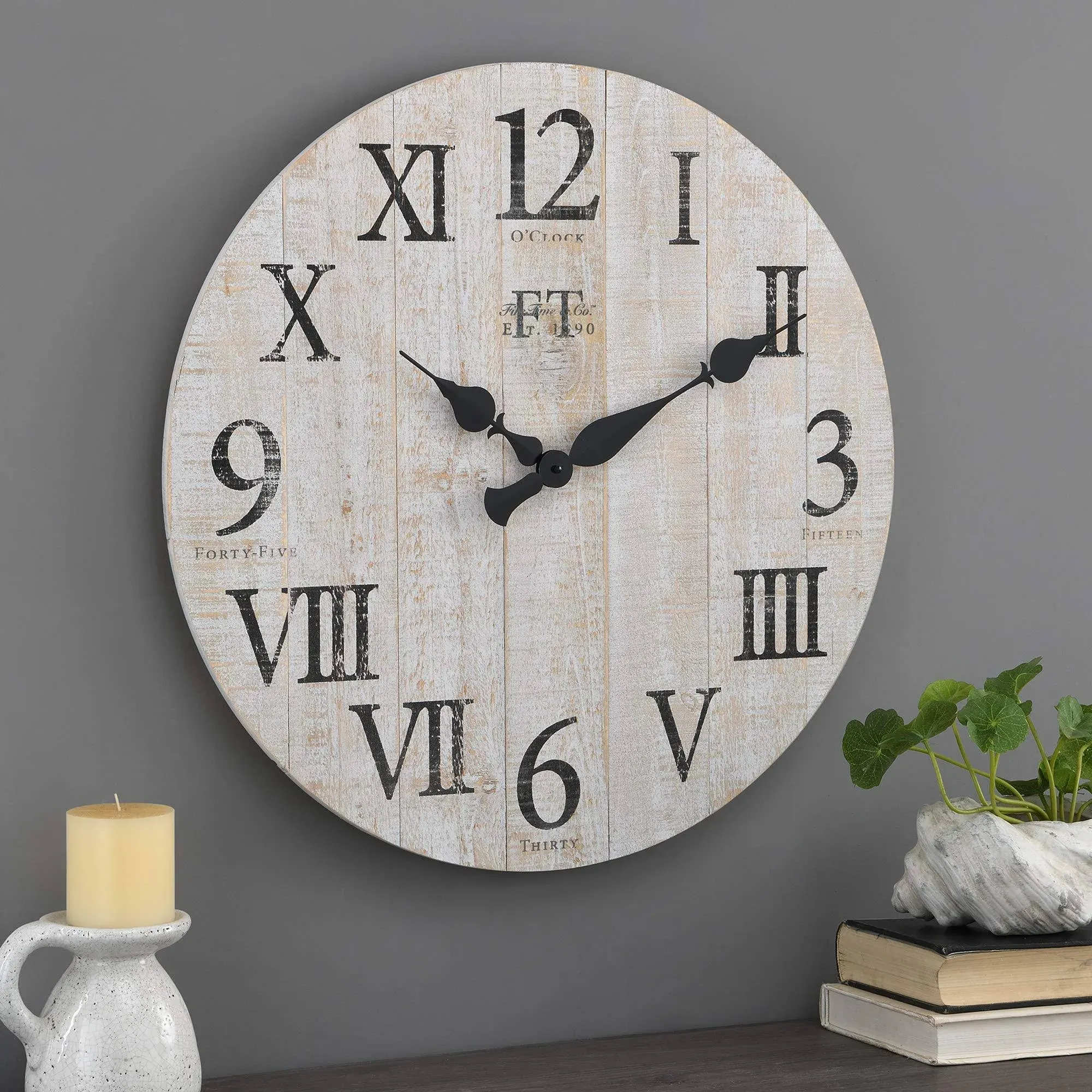 FirsTime &amp; Co. White Rustic Farmhouse Barn Wood Clock, 24 inches