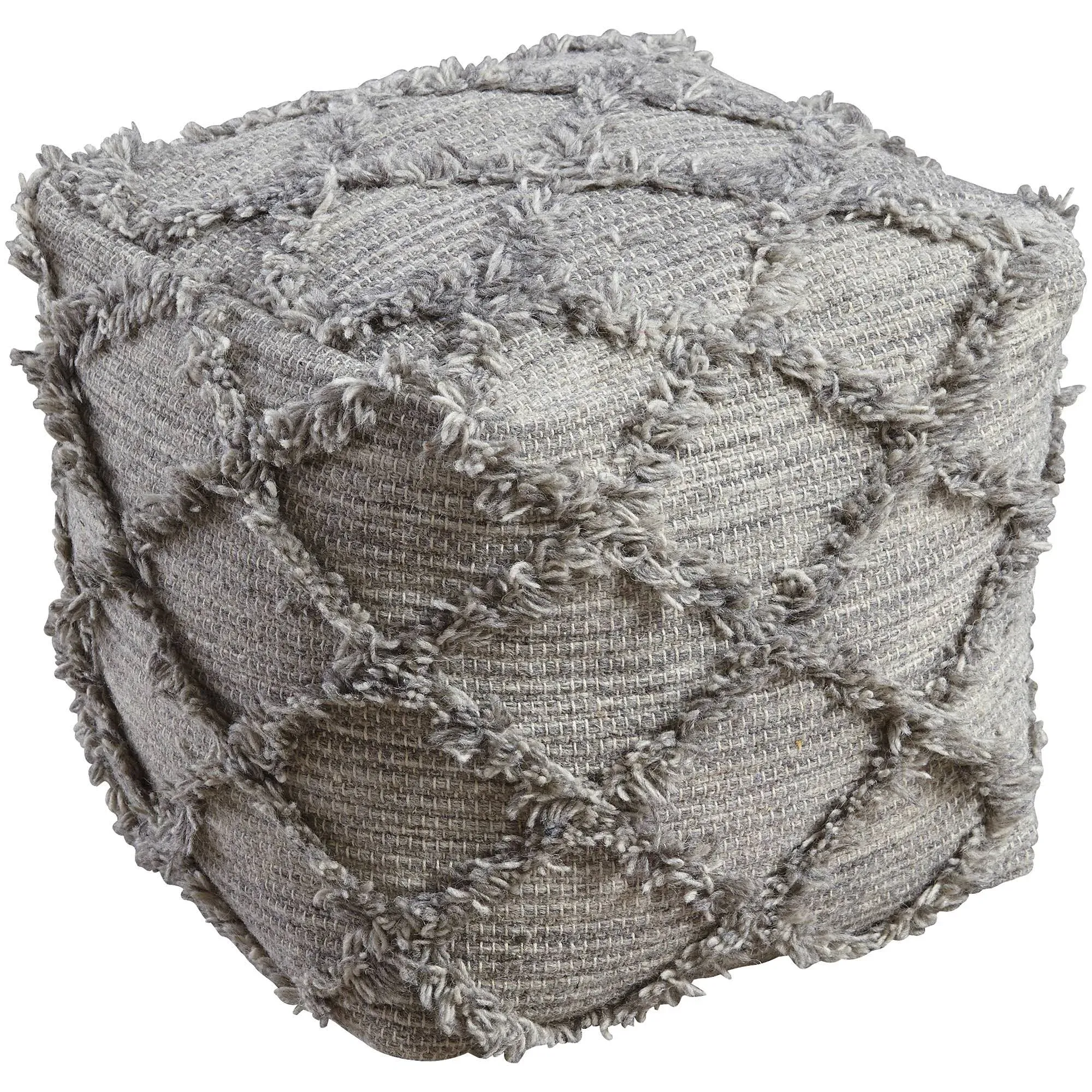 Signature Design by Ashley Adelphie Chevron Natural Wool Pouf, 16 x 16 In, Neutral Gray