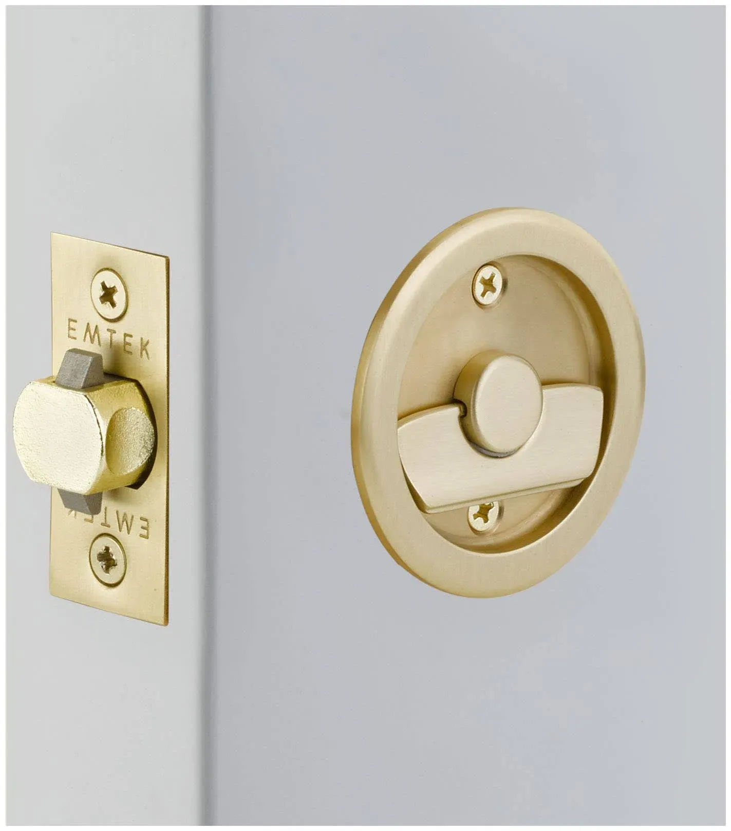 Emtek 2145US4 Round Tubular Privacy Pocket Door Lock Satin Brass