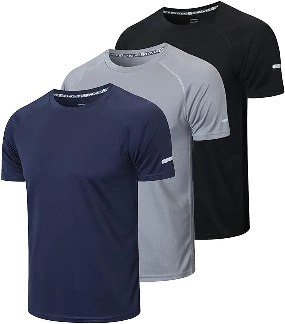 4-Pack: Mens Dry-Fit Moisture Wicking Active Athletic Performance Short Sleeve Crew T-Shirts With Pocket