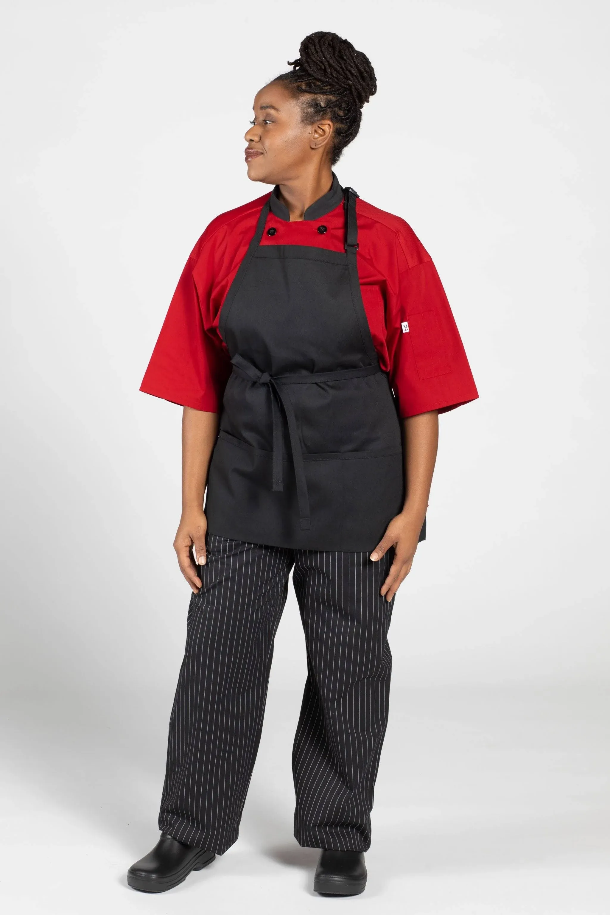 Adjustable 3-Pocket Bib Apron Red