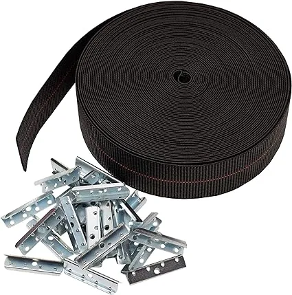 House2Home Replacement Elastic Webbing Kit to Repair Sagging Couch, Chair, Lawn,and Patio Furniture, includes Installation Instructions, 2 Inch Wide x 60 Ft. Metal Webbing Clips