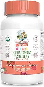 MaryRuth's Organic Kids Multivitamin & Postbiotics Gummies, Mixed Berry & Cherry, 60