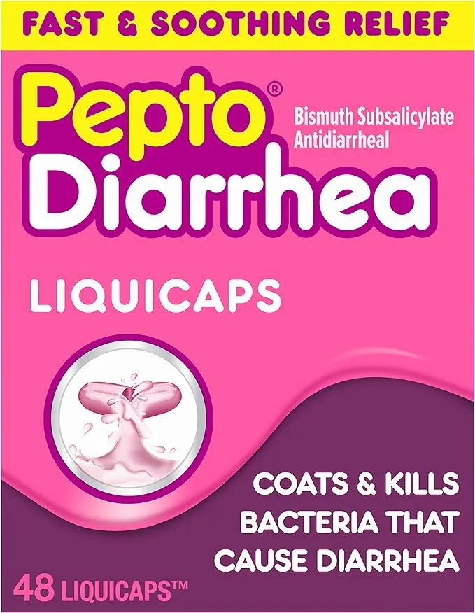 Pepto Bismol Diarrhea LiquiCaps, Anti Diarrhea Medicine for Fast Diarrhea Relief, Antidiarrheal Liquid Pills, 48 LiquidCaps