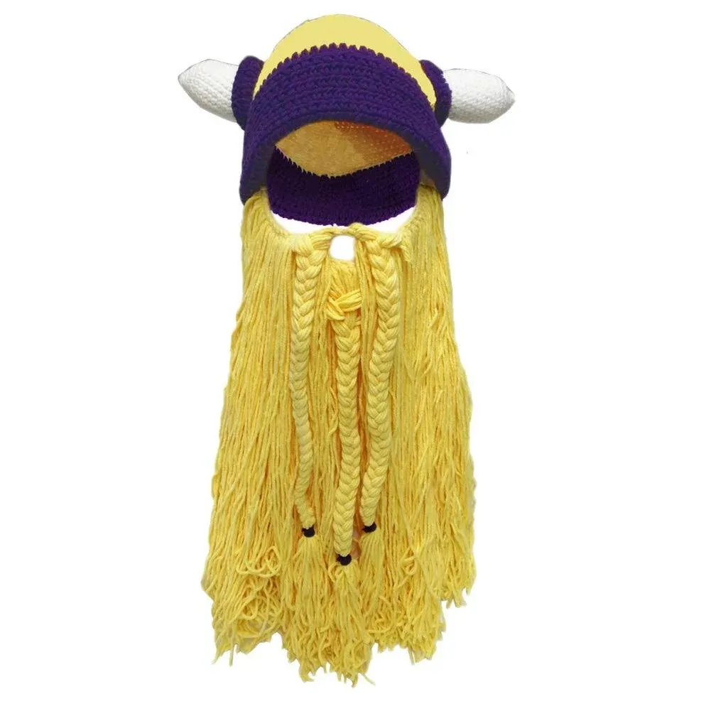 Viking Hat with Removable Beard Knitted Novelty Hat