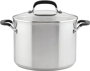 Kitchenaid Stockpot, Covered, Brushed Stainless Steel, 3-Ply Base, 8 Quart