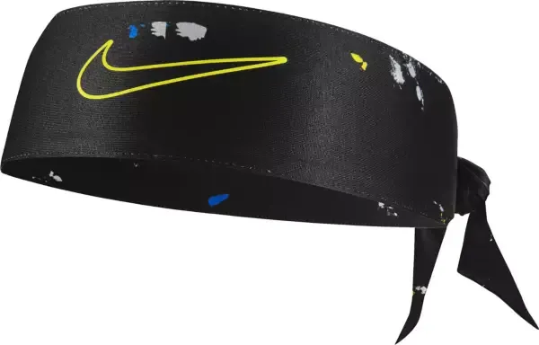 NIKE Gold Fly Logo Dri-Fit Head Tie Headband - Gold / Black 